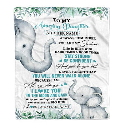 Personalized To My Amazing Daughter Blanket From Dad Mom Elephant It A Big Hug Daughter Birthday Gifts Graduation Christmas Custom Fleece Throw Blanket | siriusteestore