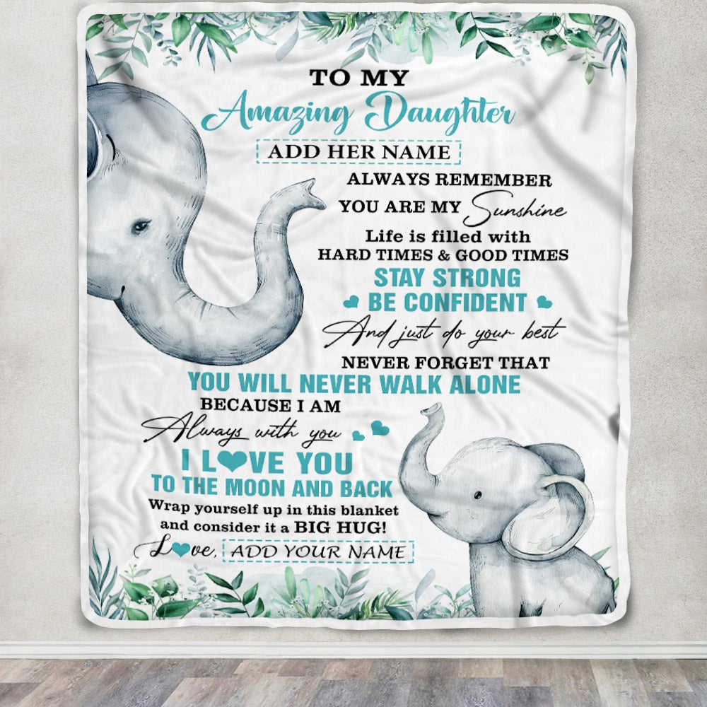 Personalized To My Amazing Daughter Blanket From Dad Mom Elephant It A Big Hug Daughter Birthday Gifts Graduation Christmas Custom Fleece Throw Blanket | siriusteestore