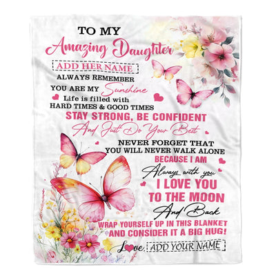 Personalized To My Amazing Daughter Blanket From Dad Mom Mother Butterfly It A Big Hug Daughter Birthday Gifts Christmas Customized Fleece Throw Blanket | siriusteestore