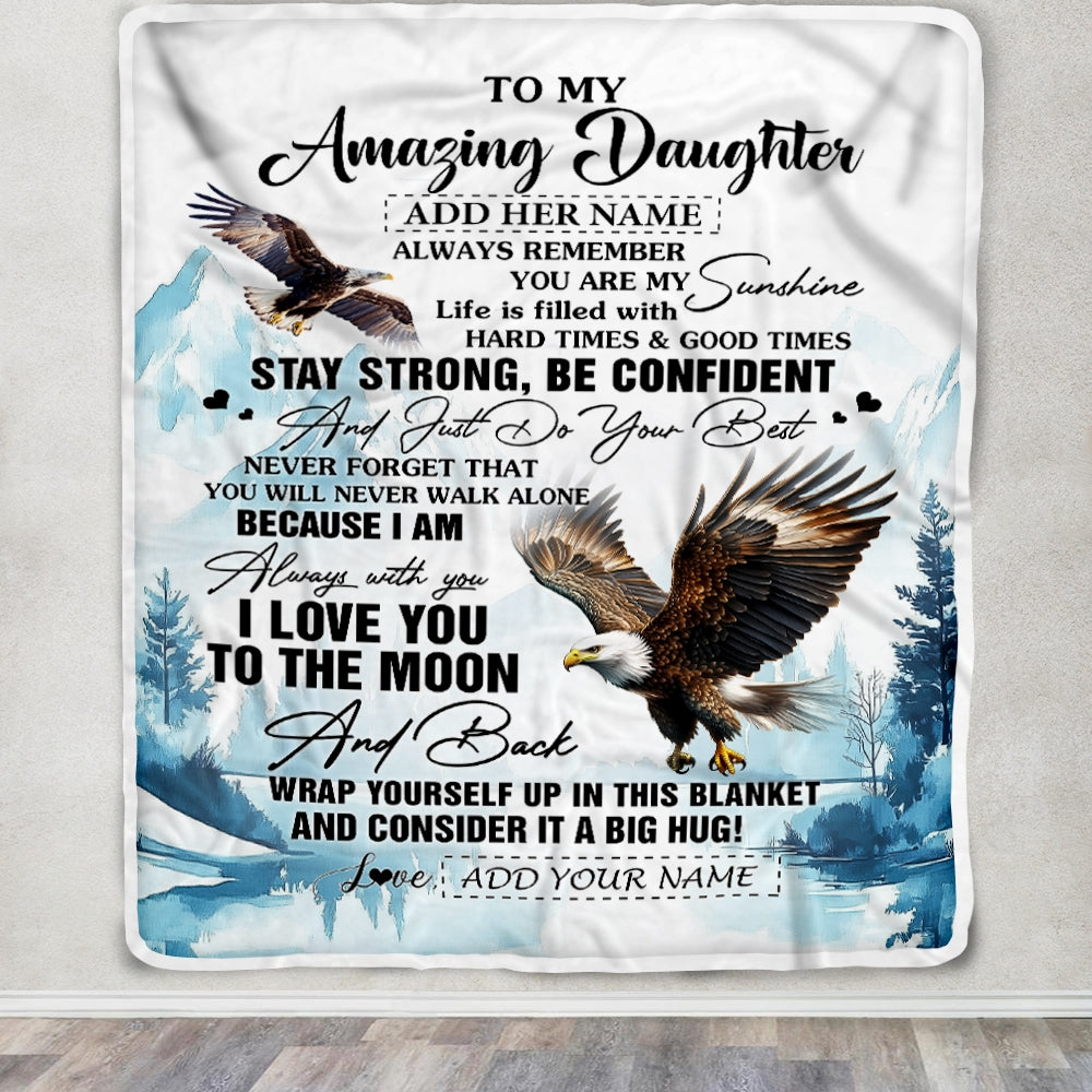Personalized To My Amazing Daughter Blanket From Dad Mom Mother Eagle It A Big Hug Daughter Birthday Gifts Graduation Christmas Custom Fleece Throw Blanket | siriusteestore