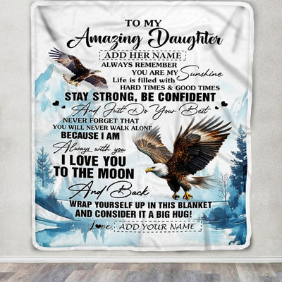 Personalized To My Amazing Daughter Blanket From Dad Mom Mother Eagle It A Big Hug Daughter Birthday Gifts Graduation Christmas Custom Fleece Throw Blanket | siriusteestore