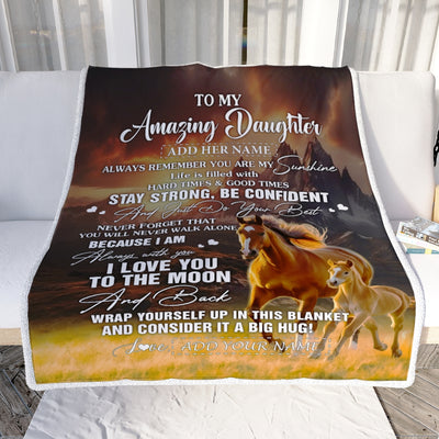 Personalized To My Amazing Daughter Blanket From Dad Mom Mother Horse It A Big Hug Daughter Birthday Gifts Graduation Christmas Customized Fleece Blanket | siriusteestore