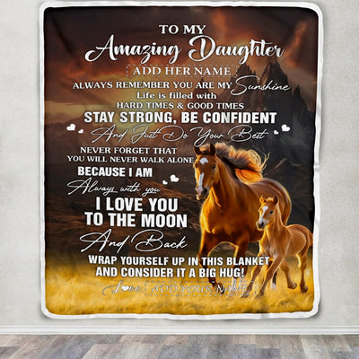 Personalized To My Amazing Daughter Blanket From Dad Mom Mother Horse It A Big Hug Daughter Birthday Gifts Graduation Christmas Customized Fleece Blanket | siriusteestore