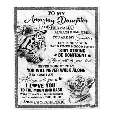 Personalized To My Amazing Daughter Blanket From Dad Mom Mother White Tiger It A Big Hug Daughter Birthday Gifts Christmas Customized Fleece Throw Blanket | siriusteestore