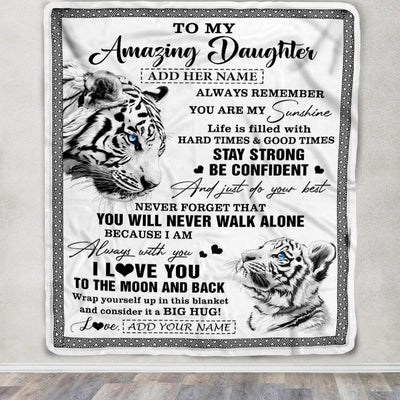Personalized To My Amazing Daughter Blanket From Dad Mom Mother White Tiger It A Big Hug Daughter Birthday Gifts Christmas Customized Fleece Throw Blanket | siriusteestore