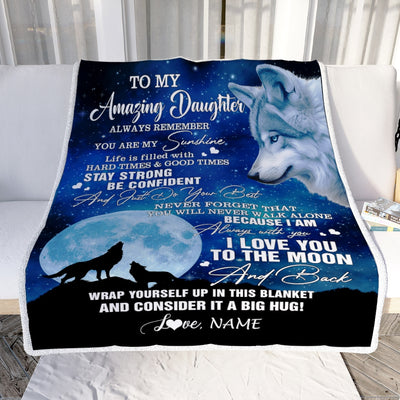 Personalized To My Amazing Daughter Blanket From Mom Dad Wolf It A Big Hug Daughter Birthday Back To School Christmas Customized Fleece Throw Blanket | siriusteestore