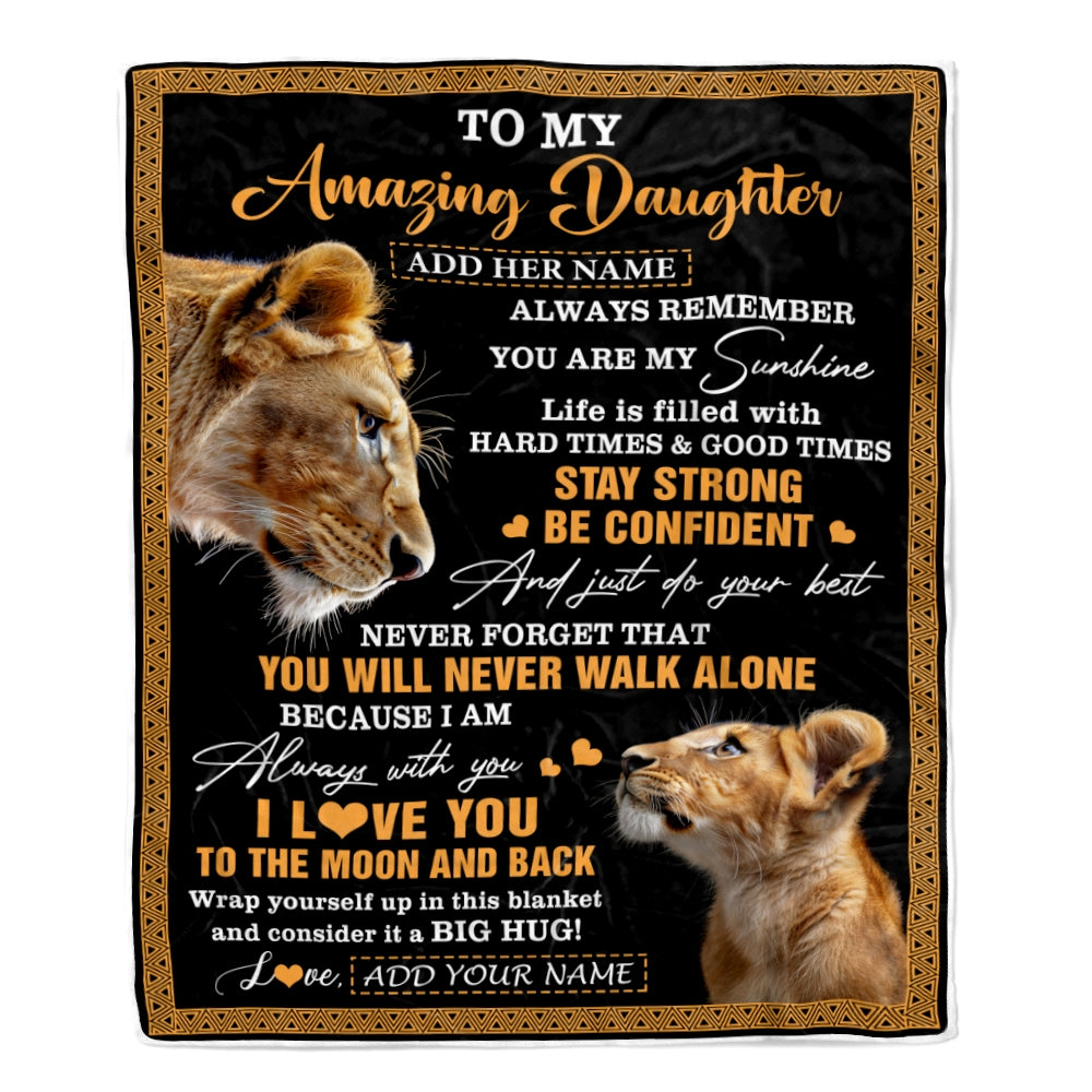 Personalized To My Amazing Daughter Blanket From Mom Mother Lion It A Big Hug Daughter Birthday Gifts Graduation Christmas Customized Fleece Throw Blanket | siriusteestore