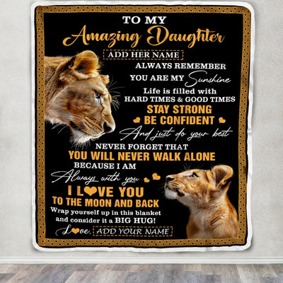 Personalized To My Amazing Daughter Blanket From Mom Mother Lion It A Big Hug Daughter Birthday Gifts Graduation Christmas Customized Fleece Throw Blanket | siriusteestore
