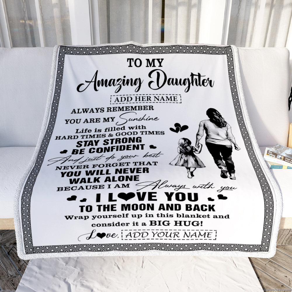 Personalized To My Amazing Daughter Blanket From Mom Mother Woman It A Big Hug Daughter Birthday Gifts Graduation Christmas Customized Fleece Throw Blanket | siriusteestore