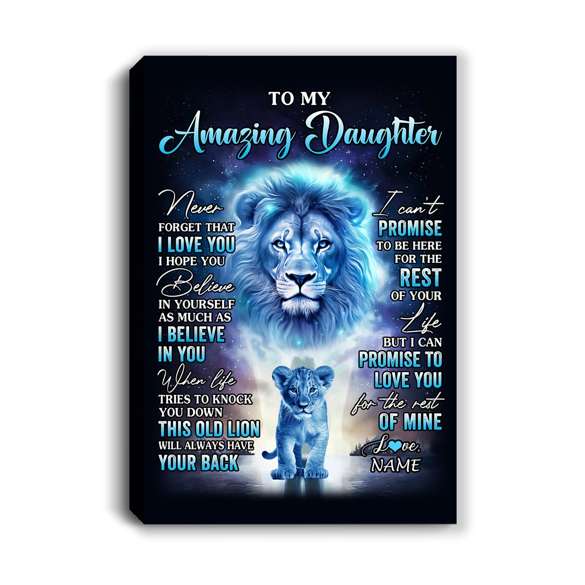 Personalized To My Amazing Daughter Canvas From Dad Father Lion Never Forget I Love You Daughter Birthday Gifts Graduation Christmas Custom Wall Art Print Framed Canvas | siriusteestore