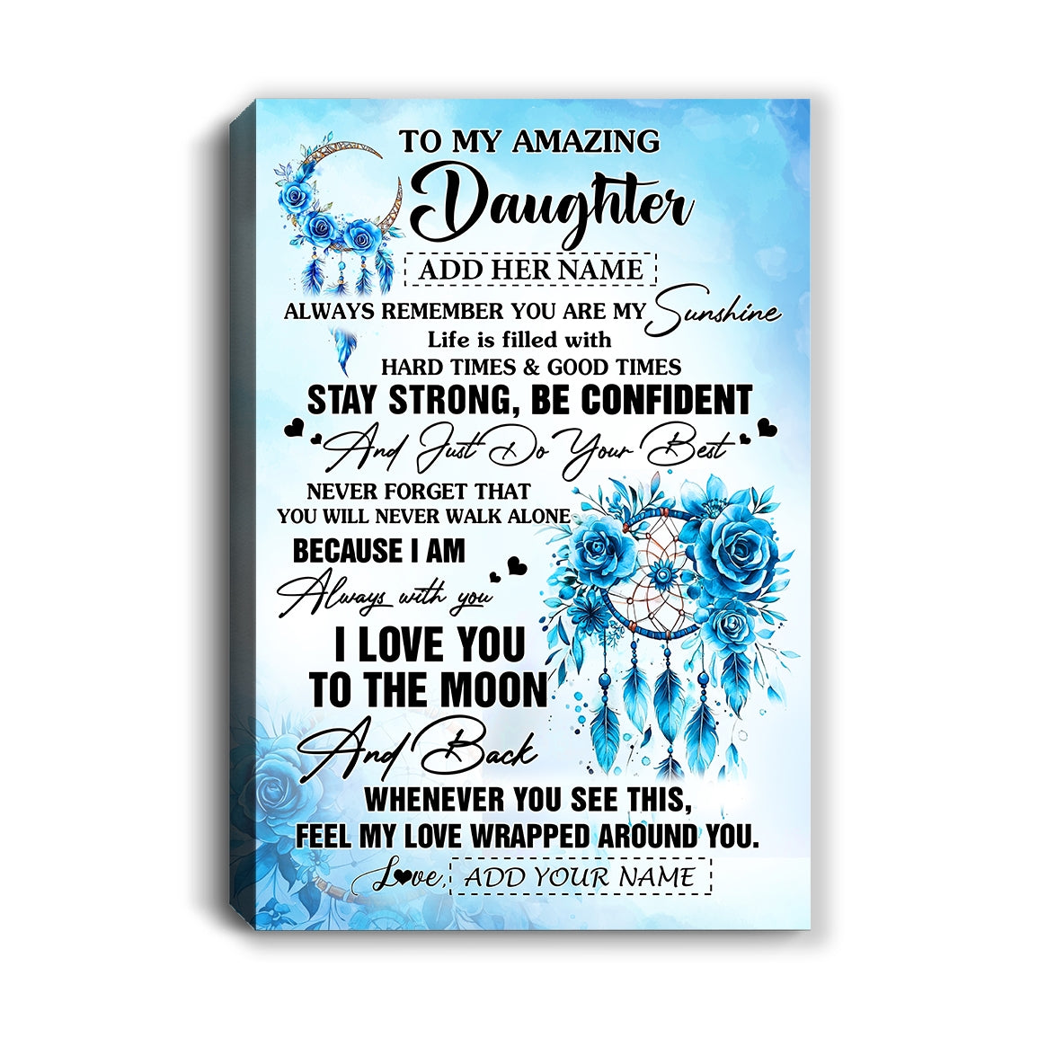 Personalized To My Amazing Daughter Canvas From Dad Mom Mother Dream Catcher It A Big Hug Daughter Birthday Gifts Christmas Graduation Customized Wall Art Framed Canvas | siriusteestore