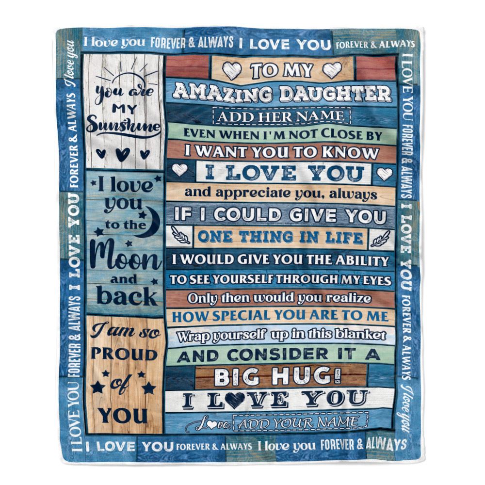 Personalized To My Amazing Daughter Gifts From Mom Dad Mother Blanket Wood Great Words Birthday Gifts For Daughter Christmas Customized Fleece Throw Blanket | siriusteestore