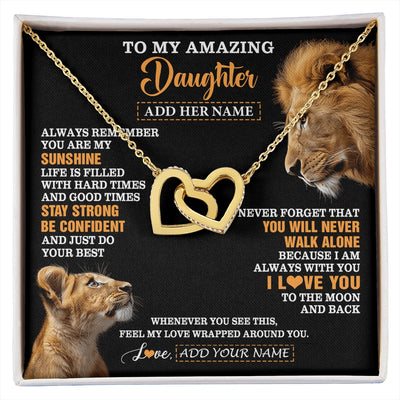 Interlocking Hearts Necklace 18K Yellow Gold Finish | 1 | Personalized To My Amazing Daughter Gifts Necklace From Dad Father Lion It A Big Hug Daughter Birthday Gifts Graduation Christmas Custom Gift Box Message Card | https://siriusteestore.