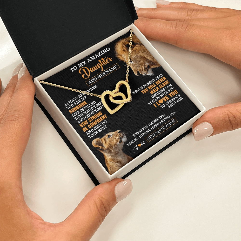 Interlocking Hearts Necklace 18K Yellow Gold Finish | 2 | Personalized To My Amazing Daughter Gifts Necklace From Dad Father Lion It A Big Hug Daughter Birthday Gifts Graduation Christmas Custom Gift Box Message Card | https://siriusteestore.
