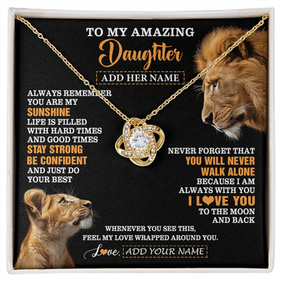 Love Knot Necklace 18K Yellow Gold Finish | 1 | Personalized To My Amazing Daughter Gifts Necklace From Dad Father Lion It A Big Hug Daughter Birthday Gifts Graduation Christmas Custom Gift Box Message Card | https://siriusteestore.
