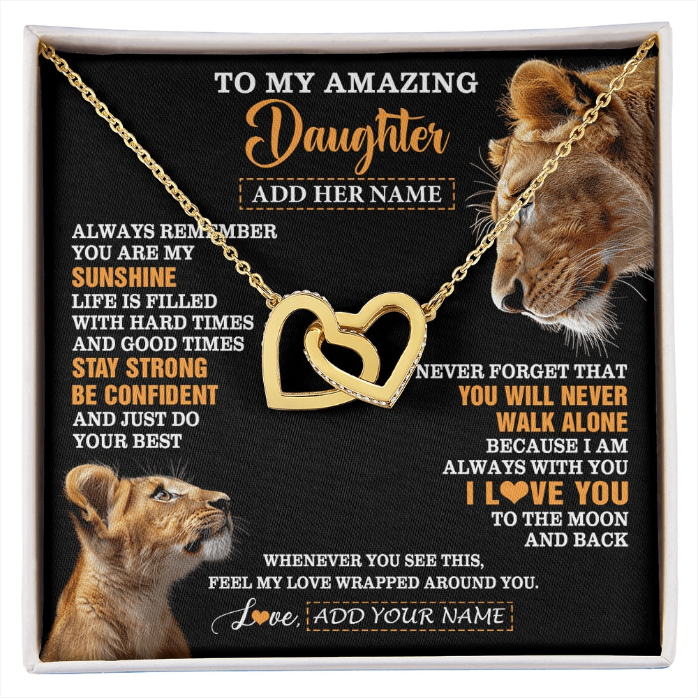 Interlocking Hearts Necklace 18K Yellow Gold Finish | 1 | Personalized To My Amazing Daughter Gifts Necklace From Mom Mother Lion It A Big Hug Daughter Birthday Gifts Graduation Christmas Custom Gift Box Message Card | https://siriusteestore.
