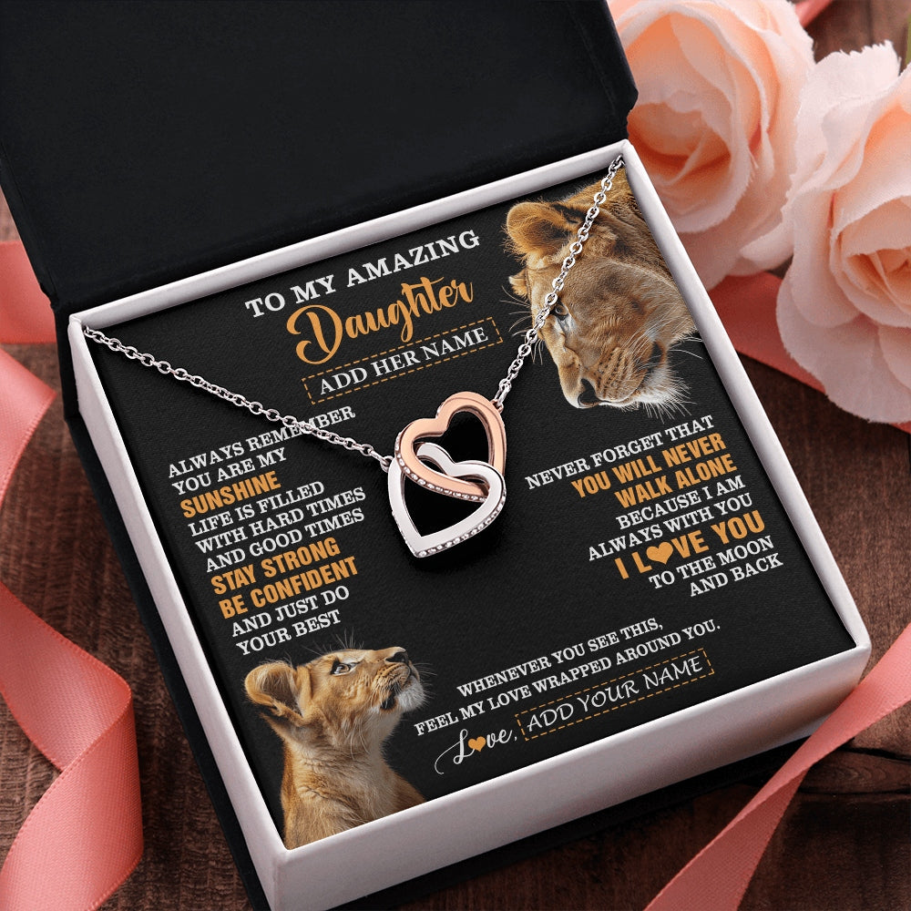 Interlocking Hearts Necklace Stainless Steel & Rose Gold Finish | 2 | Personalized To My Amazing Daughter Gifts Necklace From Mom Mother Lion It A Big Hug Daughter Birthday Gifts Graduation Christmas Custom Gift Box Message Card | https://siriusteestore.