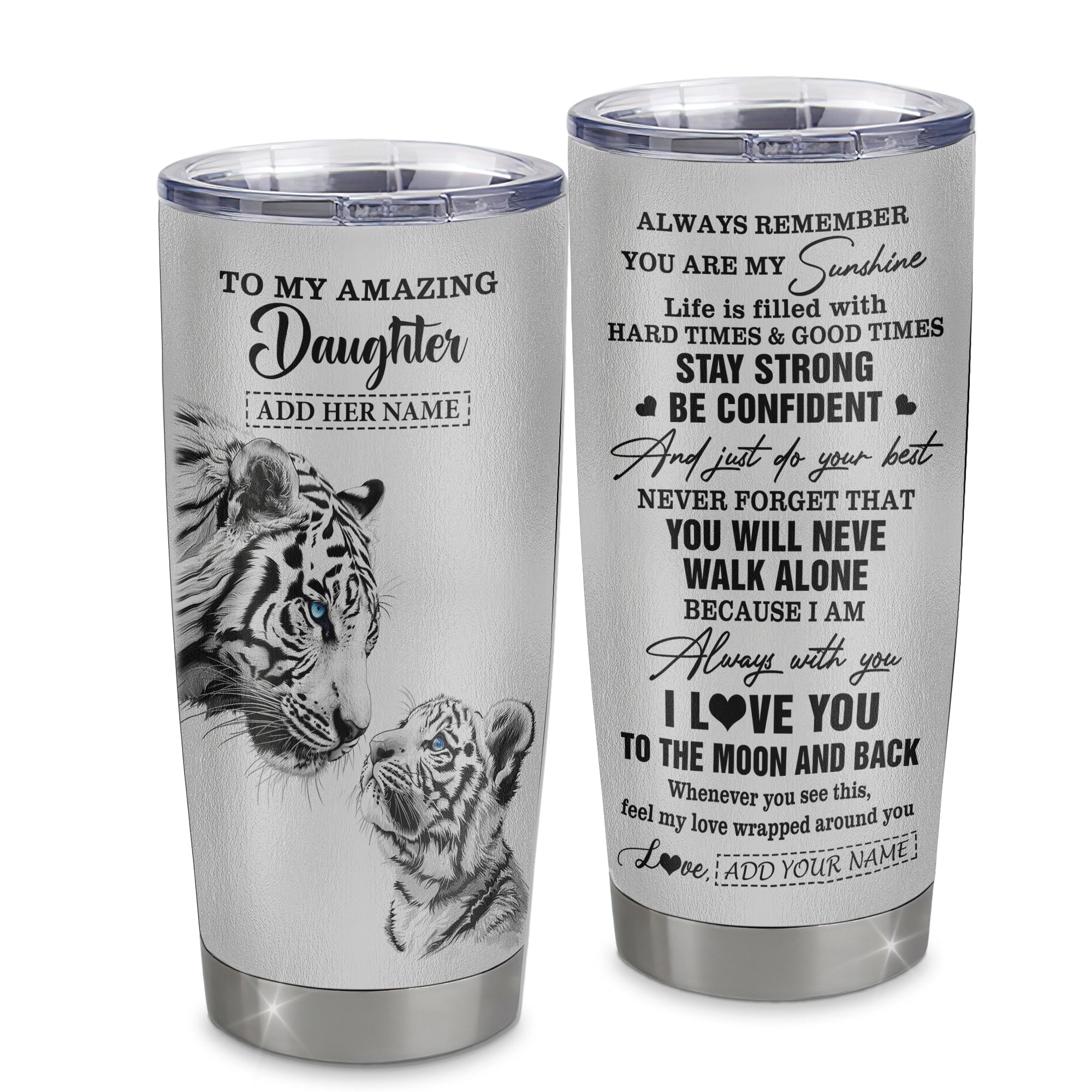 Personalized To My Amazing Daughter Gifts Tumbler From Dad Mom Mother White Tiger It A Big Hug Daughter Birthday Gifts Christmas Custom Stainless Steel Travel Mug | siriusteestore