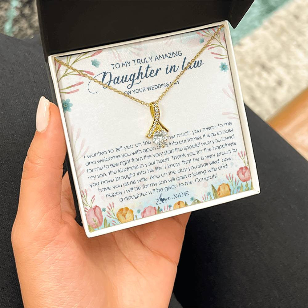 Alluring Beauty Necklace 18K Yellow Gold Finish | Personalized To My Amazing Daughter In Law Necklace from Mother In Law Daughter In Law On Your Wedding Day Bride Jewelry Customized Gift Box Message Card | siriusteestore