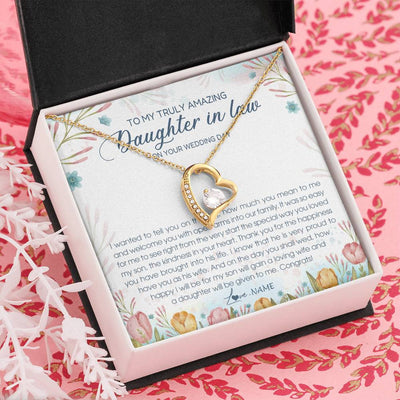 Forever Love Necklace 18K Yellow Gold Finish | Personalized To My Amazing Daughter In Law Necklace from Mother In Law Daughter In Law On Your Wedding Day Bride Jewelry Customized Gift Box Message Card | siriusteestore