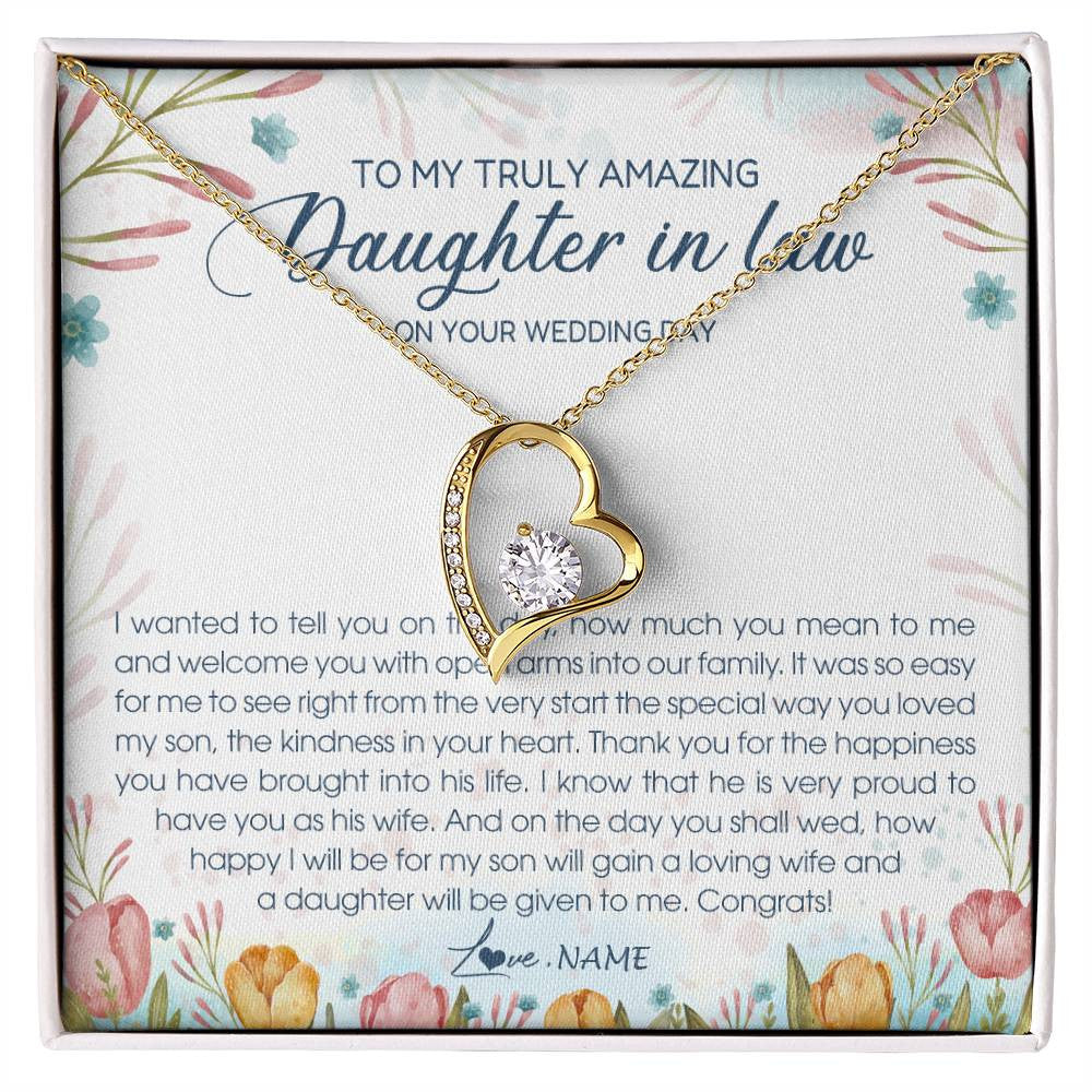 Forever Love Necklace 18K Yellow Gold Finish | Personalized To My Amazing Daughter In Law Necklace from Mother In Law Daughter In Law On Your Wedding Day Bride Jewelry Customized Gift Box Message Card | siriusteestore