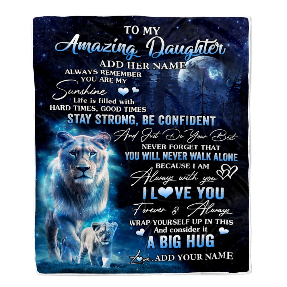 Personalized To My Amazing Daughter Lion Blanket From Mom Mother My Sunshine Daughter Birthday Gifts Graduation Christmas Customized Fleece Throw Blanket | siriusteestore