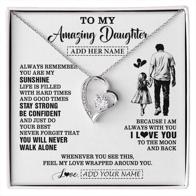 Forever Love Necklace 14K White Gold Finish | 1 | Personalized To My Amazing Daughter Necklace From Dad Father Man It A Big Hug Daughter Birthday Gifts Graduation Christmas Custom Gift Box Message Card | https://siriusteestore.