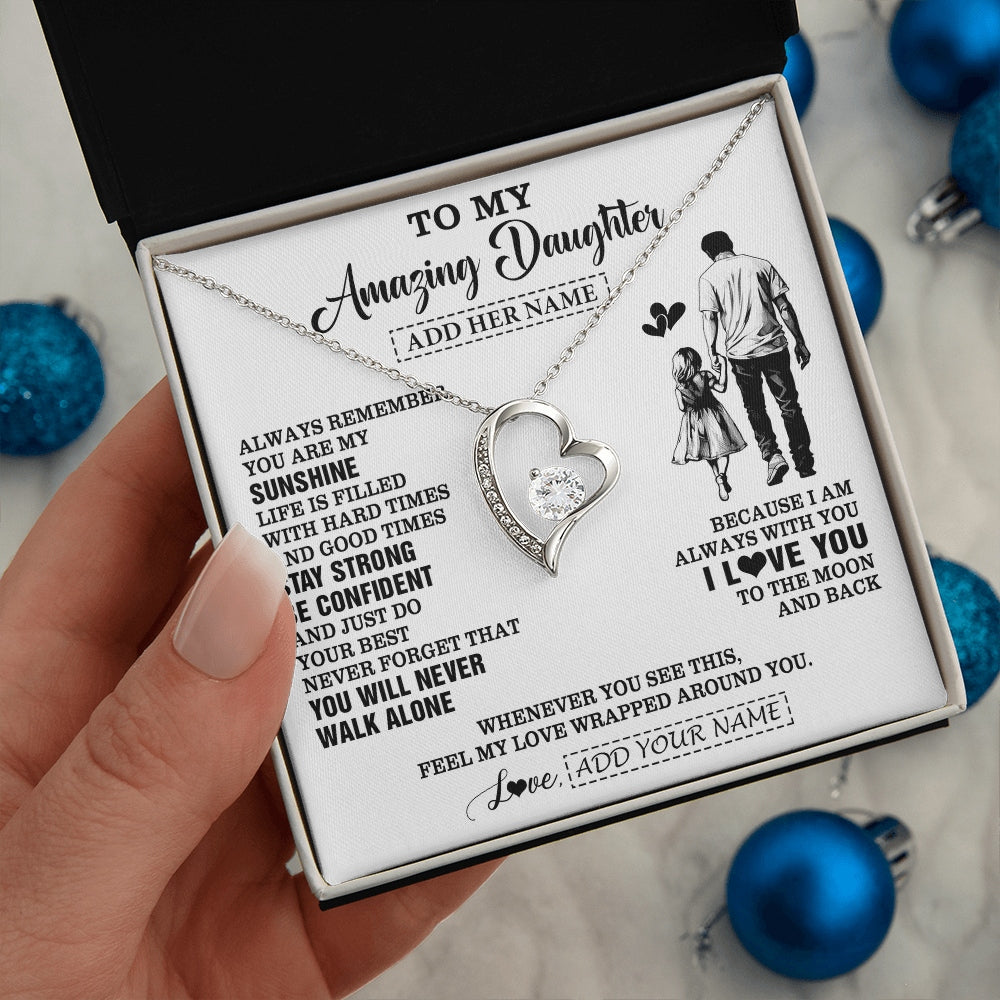 Forever Love Necklace 14K White Gold Finish | 2 | Personalized To My Amazing Daughter Necklace From Dad Father Man It A Big Hug Daughter Birthday Gifts Graduation Christmas Custom Gift Box Message Card | https://siriusteestore.