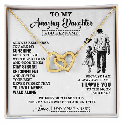 Interlocking Hearts Necklace 18K Yellow Gold Finish | 1 | Personalized To My Amazing Daughter Necklace From Dad Father Man It A Big Hug Daughter Birthday Gifts Graduation Christmas Custom Gift Box Message Card | https://siriusteestore.