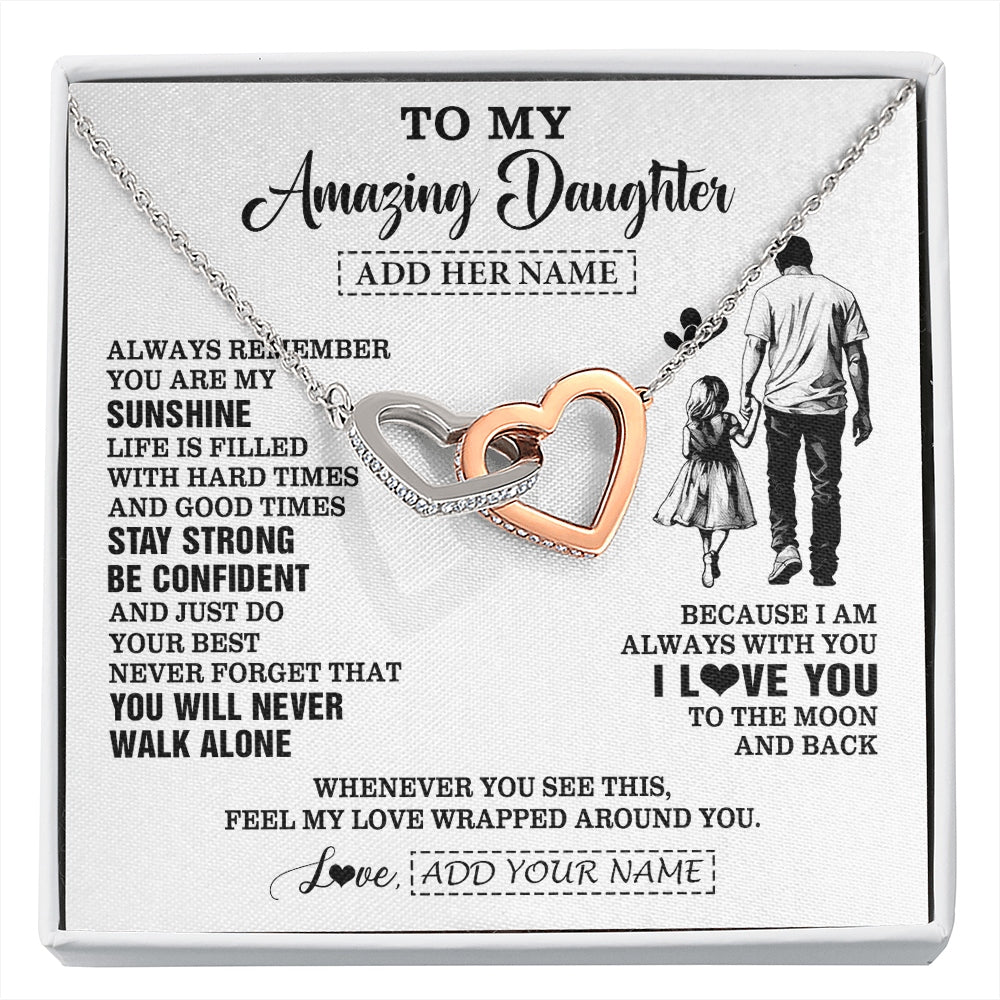 Interlocking Hearts Necklace Stainless Steel & Rose Gold Finish | 1 | Personalized To My Amazing Daughter Necklace From Dad Father Man It A Big Hug Daughter Birthday Gifts Graduation Christmas Custom Gift Box Message Card | https://siriusteestore.