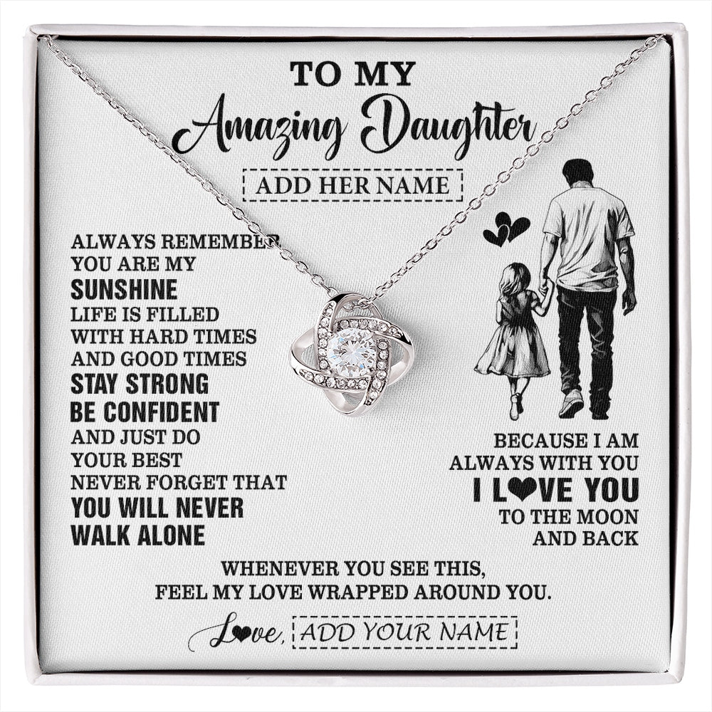 Love Knot Necklace 14K White Gold Finish | 1 | Personalized To My Amazing Daughter Necklace From Dad Father Man It A Big Hug Daughter Birthday Gifts Graduation Christmas Custom Gift Box Message Card | https://siriusteestore.