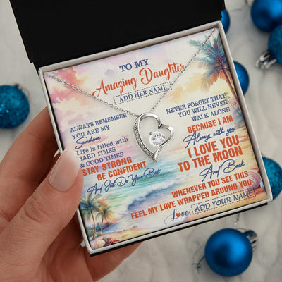 Forever Love Necklace 14K White Gold Finish | 2 | Personalized To My Amazing Daughter Necklace From Dad Mom Mother Beach It A Big Hug Daughter Birthday Gifts Graduation Christmas Custom Gift Box Message Card Shirt & Hoodie | https://siriusteestore.