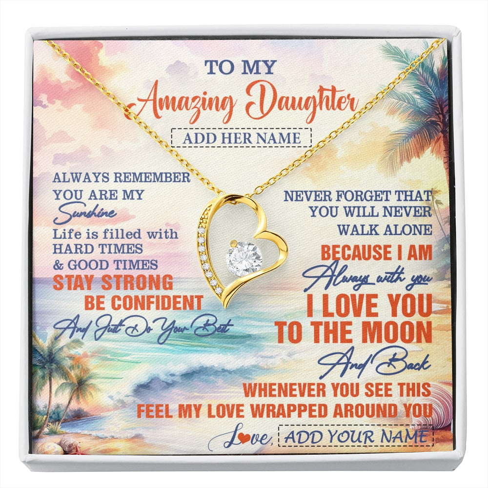 Forever Love Necklace 18K Yellow Gold Finish | 1 | Personalized To My Amazing Daughter Necklace From Dad Mom Mother Beach It A Big Hug Daughter Birthday Gifts Graduation Christmas Custom Gift Box Message Card Shirt & Hoodie | https://siriusteestore.