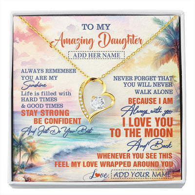 Forever Love Necklace 18K Yellow Gold Finish | 1 | Personalized To My Amazing Daughter Necklace From Dad Mom Mother Beach It A Big Hug Daughter Birthday Gifts Graduation Christmas Custom Gift Box Message Card Shirt & Hoodie | https://siriusteestore.