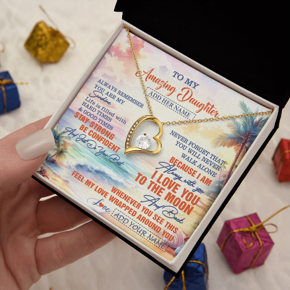Forever Love Necklace 18K Yellow Gold Finish | 2 | Personalized To My Amazing Daughter Necklace From Dad Mom Mother Beach It A Big Hug Daughter Birthday Gifts Graduation Christmas Custom Gift Box Message Card Shirt & Hoodie | https://siriusteestore.