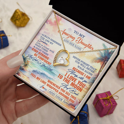 Forever Love Necklace 18K Yellow Gold Finish | 2 | Personalized To My Amazing Daughter Necklace From Dad Mom Mother Beach It A Big Hug Daughter Birthday Gifts Graduation Christmas Custom Gift Box Message Card Shirt & Hoodie | https://siriusteestore.