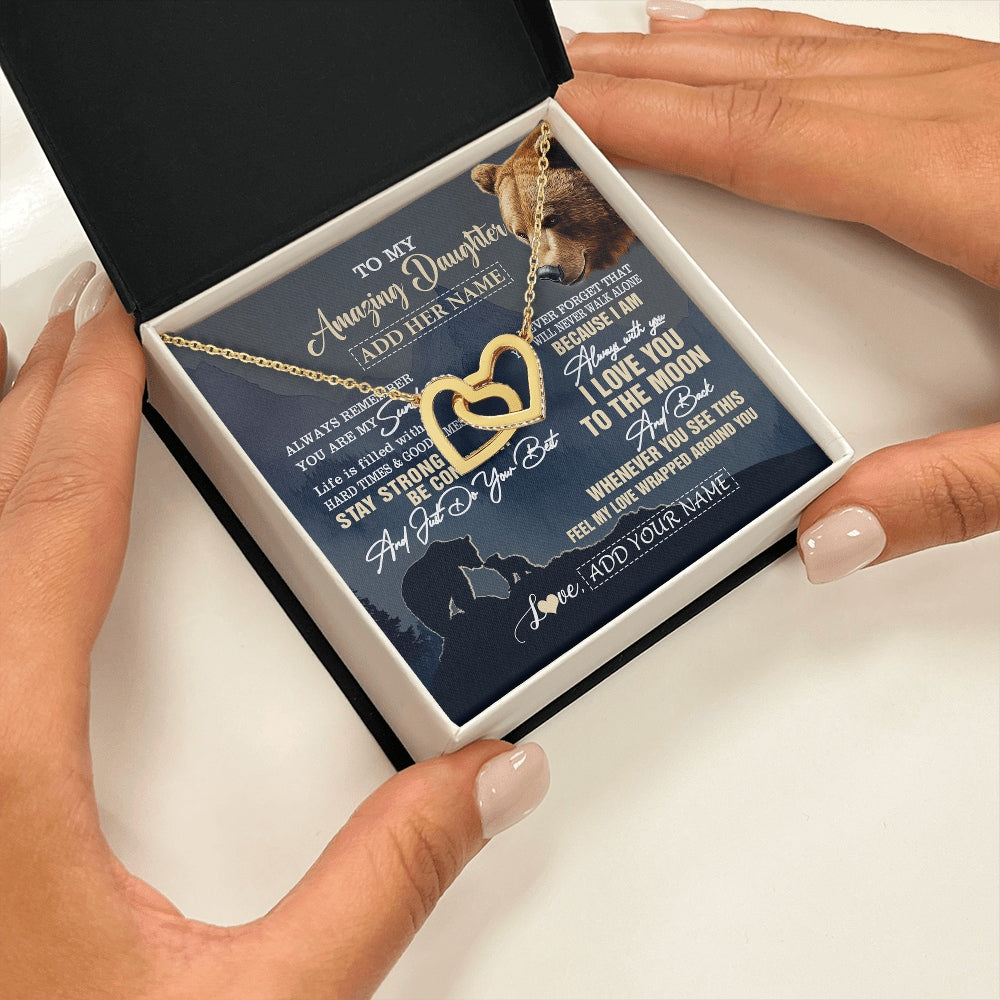 Interlocking Hearts Necklace 18K Yellow Gold Finish | 2 | Personalized To My Amazing Daughter Necklace From Dad Mom Mother Bear It A Big Hug Daughter Birthday Gifts Graduation Christmas Custom Gift Box Message Card | https://siriusteestore.