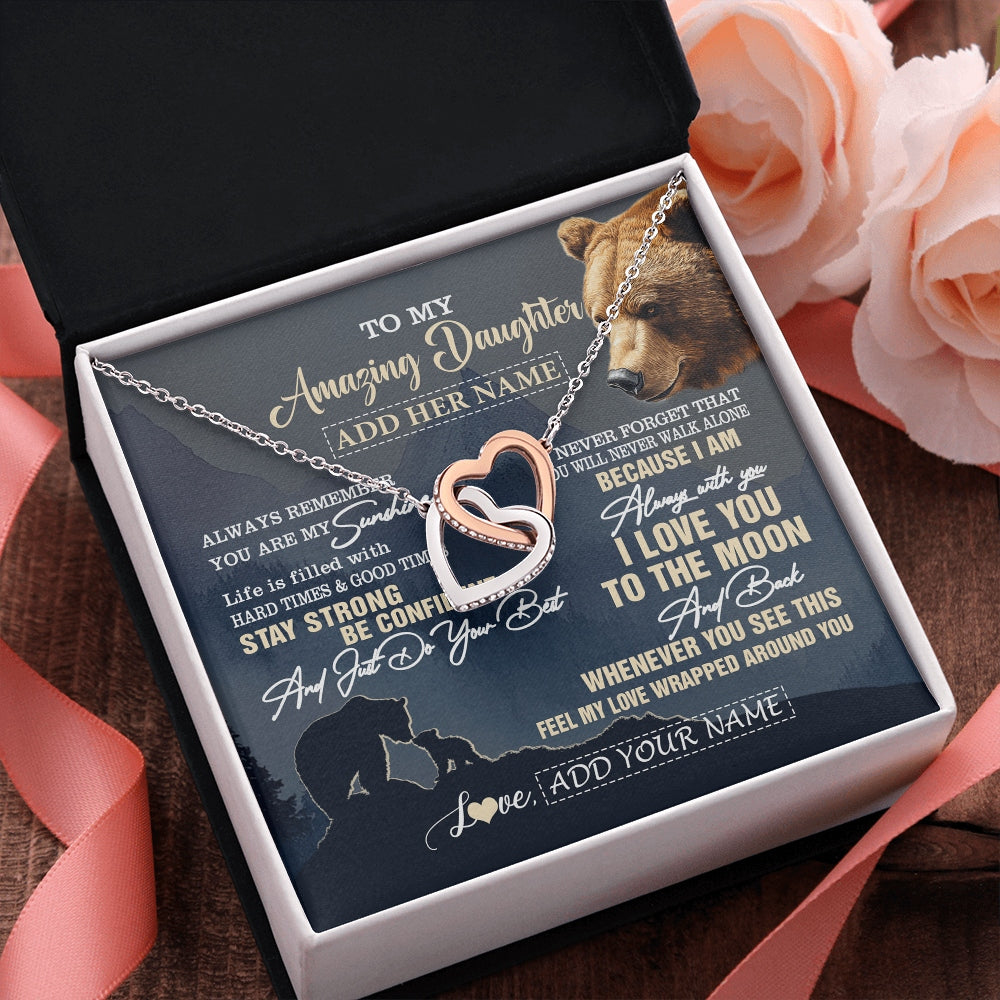 Interlocking Hearts Necklace Stainless Steel & Rose Gold Finish | 2 | Personalized To My Amazing Daughter Necklace From Dad Mom Mother Bear It A Big Hug Daughter Birthday Gifts Graduation Christmas Custom Gift Box Message Card | https://siriusteestore.
