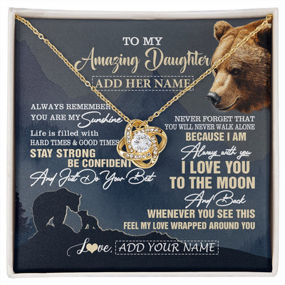 Love Knot Necklace 18K Yellow Gold Finish | 1 | Personalized To My Amazing Daughter Necklace From Dad Mom Mother Bear It A Big Hug Daughter Birthday Gifts Graduation Christmas Custom Gift Box Message Card | https://siriusteestore.