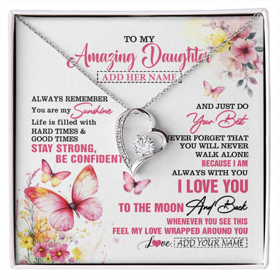 Forever Love Necklace 14K White Gold Finish | 1 | Personalized To My Amazing Daughter Necklace From Dad Mom Mother Butterfly It A Big Hug Daughter Birthday Gifts Christmas Graduation Gift Box Message Card | https://siriusteestore.