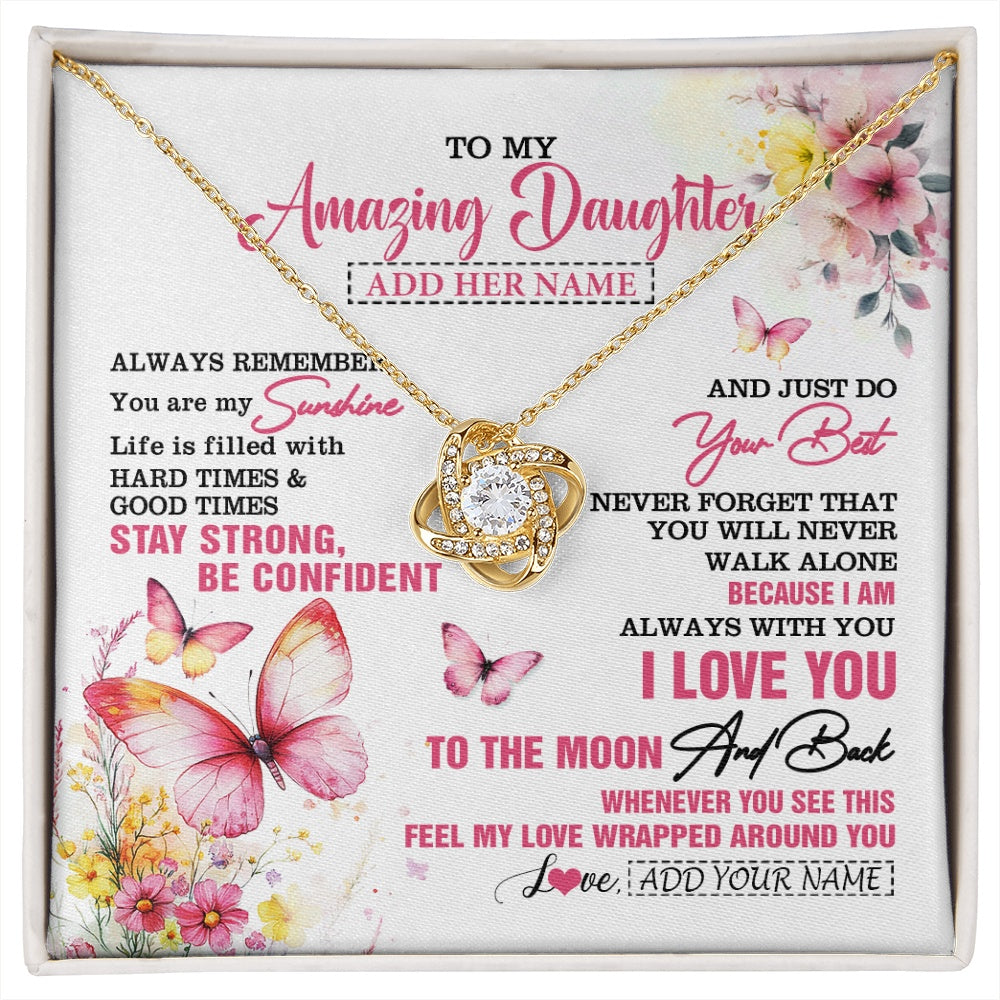 Love Knot Necklace 18K Yellow Gold Finish | 1 | Personalized To My Amazing Daughter Necklace From Dad Mom Mother Butterfly It A Big Hug Daughter Birthday Gifts Christmas Graduation Gift Box Message Card | https://siriusteestore.