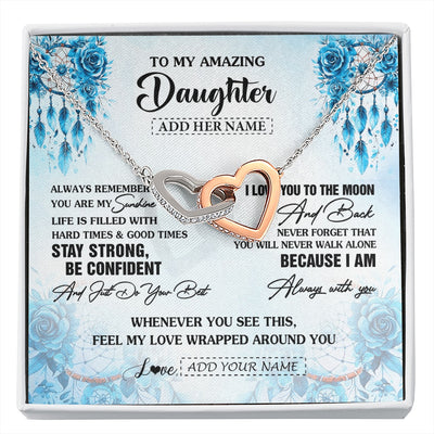 Interlocking Hearts Necklace Stainless Steel & Rose Gold Finish | 1 | Personalized To My Amazing Daughter Necklace From Dad Mom Mother Dream Catcher It A Big Hug Daughter Birthday Gifts Christmas Customized Gift Box Message Card | https://siriusteestore.