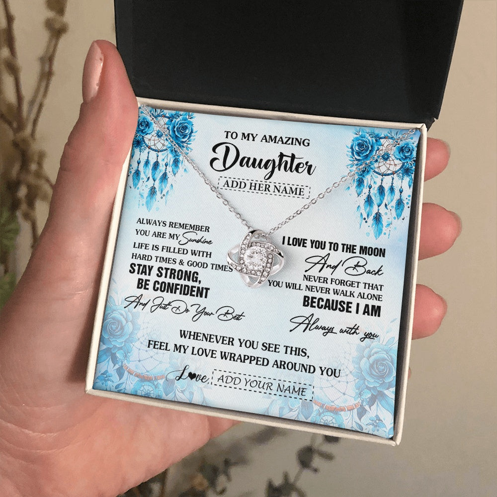 Love Knot Necklace 14K White Gold Finish | 2 | Personalized To My Amazing Daughter Necklace From Dad Mom Mother Dream Catcher It A Big Hug Daughter Birthday Gifts Christmas Customized Gift Box Message Card | https://siriusteestore.