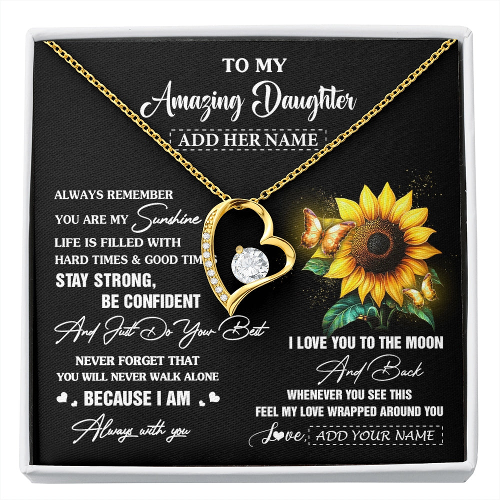 Forever Love Necklace 18K Yellow Gold Finish | 1 | Personalized To My Amazing Daughter Necklace From Dad Mom Mother Sunflower It A Big Hug Daughter Birthday Gifts Christmas Custom Gift Box Message Card | https://siriusteestore.