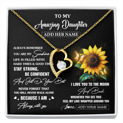 Forever Love Necklace 18K Yellow Gold Finish | 1 | Personalized To My Amazing Daughter Necklace From Dad Mom Mother Sunflower It A Big Hug Daughter Birthday Gifts Christmas Custom Gift Box Message Card | https://siriusteestore.