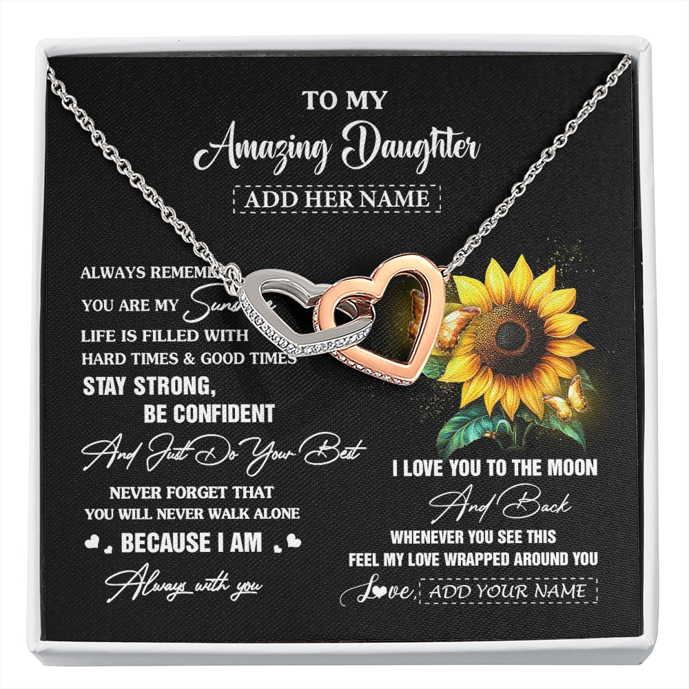 Interlocking Hearts Necklace Stainless Steel & Rose Gold Finish | 1 | Personalized To My Amazing Daughter Necklace From Dad Mom Mother Sunflower It A Big Hug Daughter Birthday Gifts Christmas Custom Gift Box Message Card | https://siriusteestore.