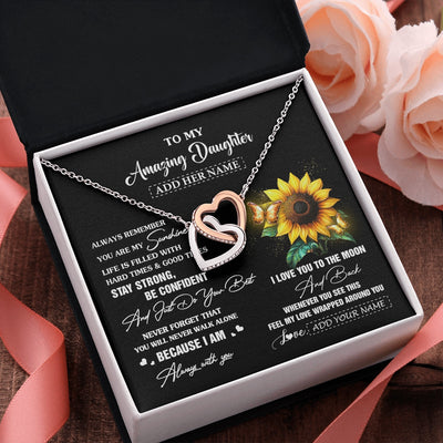 Interlocking Hearts Necklace Stainless Steel & Rose Gold Finish | 2 | Personalized To My Amazing Daughter Necklace From Dad Mom Mother Sunflower It A Big Hug Daughter Birthday Gifts Christmas Custom Gift Box Message Card | https://siriusteestore.