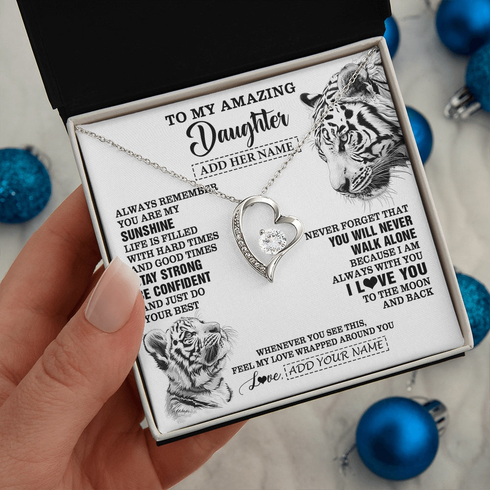 Forever Love Necklace 14K White Gold Finish | 2 | Personalized To My Amazing Daughter Necklace From Dad Mom Mother White Tiger It A Big Hug Daughter Birthday Gifts Christmas Custom Gift Box Message Card | https://siriusteestore.