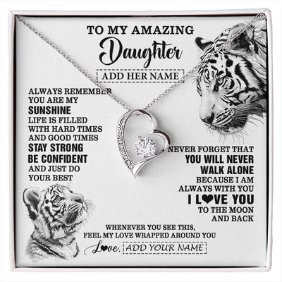Forever Love Necklace 14K White Gold Finish | 1 | Personalized To My Amazing Daughter Necklace From Dad Mom Mother White Tiger It A Big Hug Daughter Birthday Gifts Christmas Custom Gift Box Message Card | https://siriusteestore.