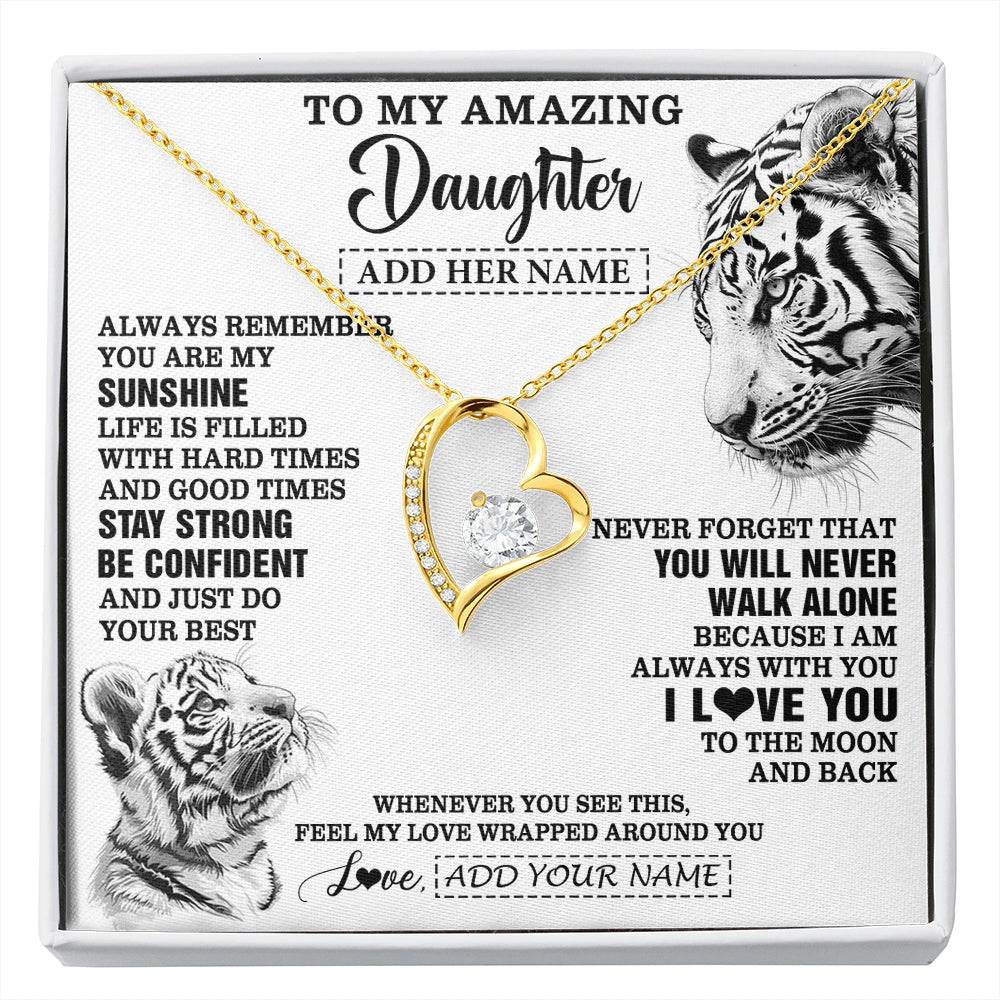 Forever Love Necklace 18K Yellow Gold Finish | 1 | Personalized To My Amazing Daughter Necklace From Dad Mom Mother White Tiger It A Big Hug Daughter Birthday Gifts Christmas Custom Gift Box Message Card | https://siriusteestore.
